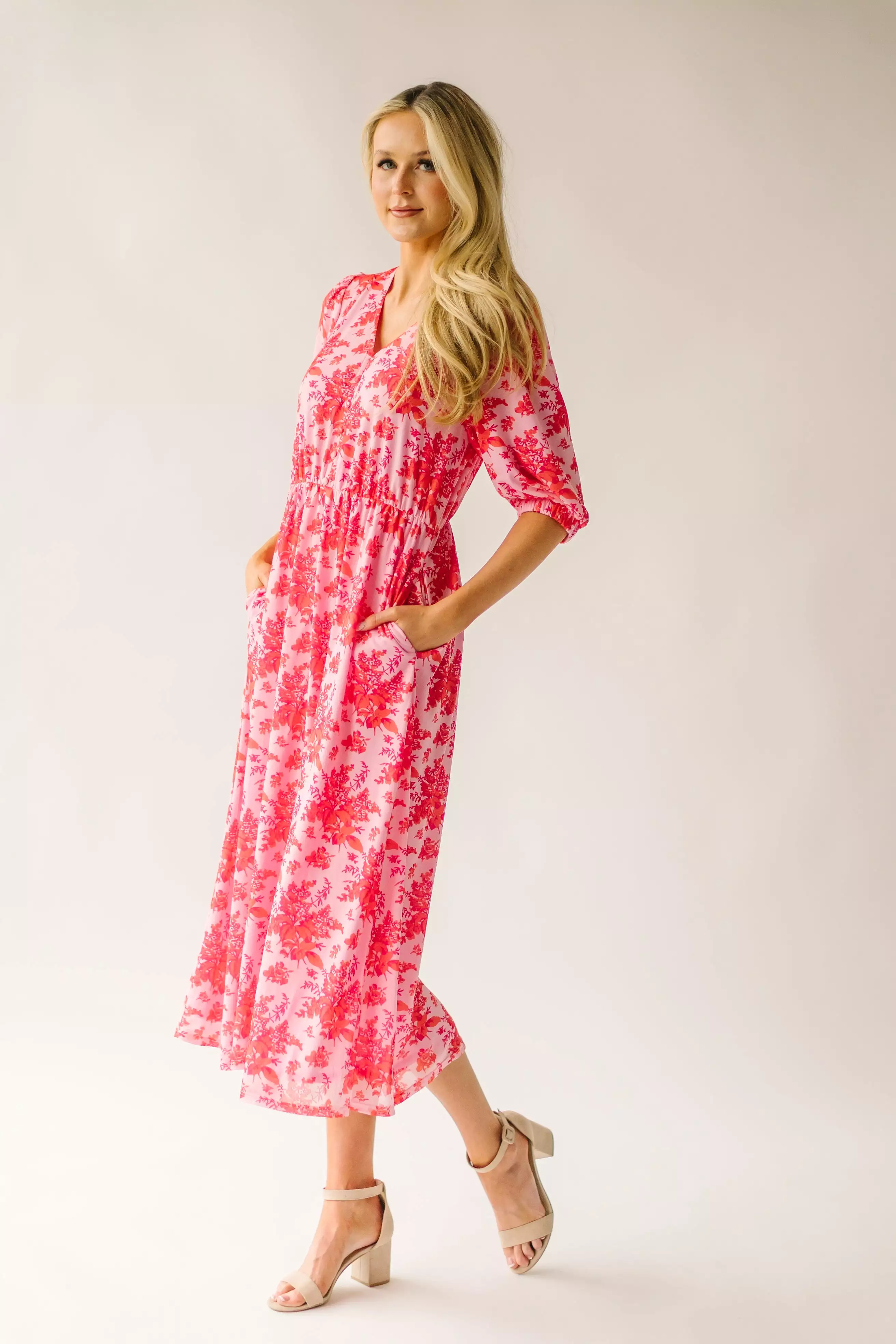 The Waltmer Floral Midi Dress in Red Multi