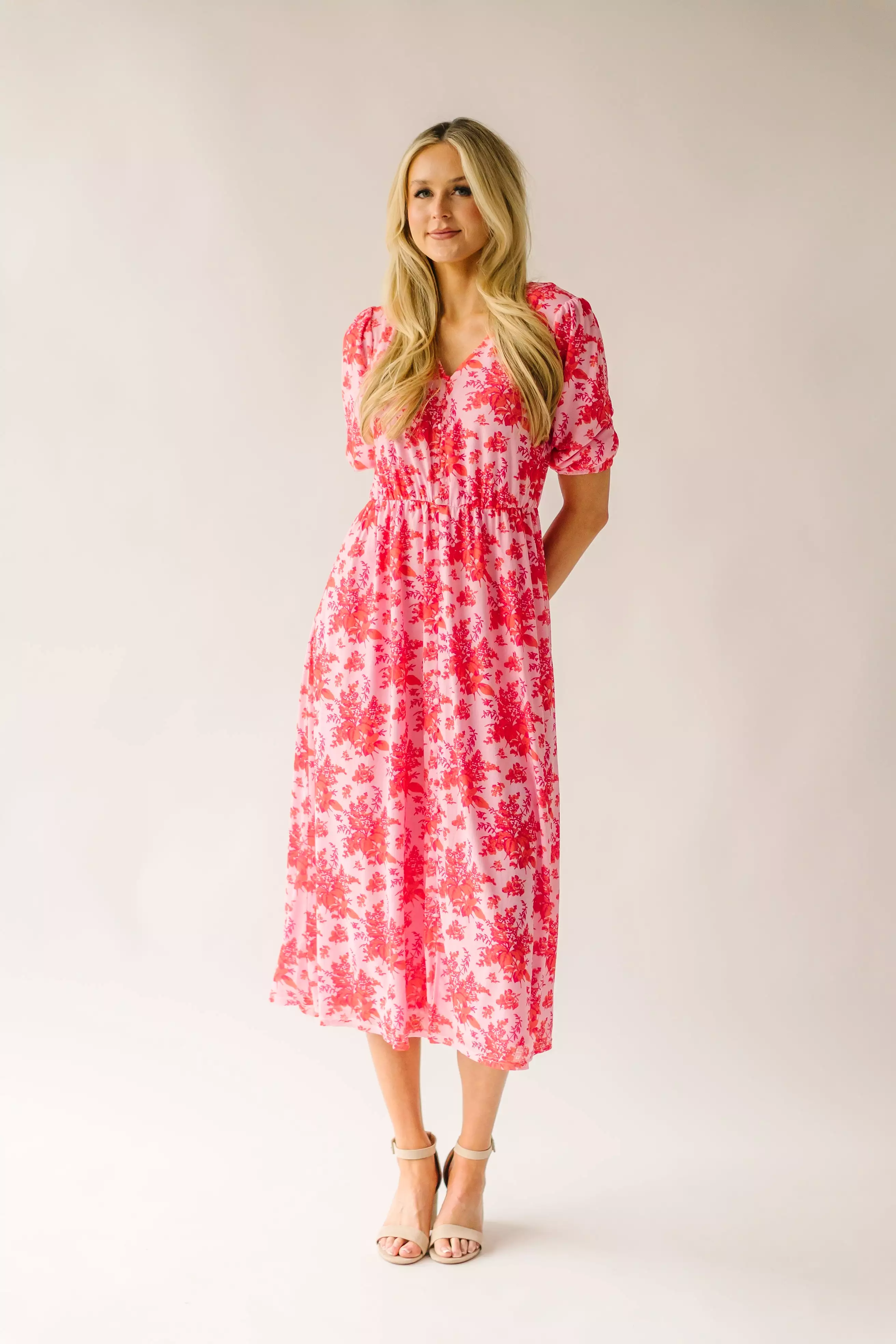 The Waltmer Floral Midi Dress in Red Multi