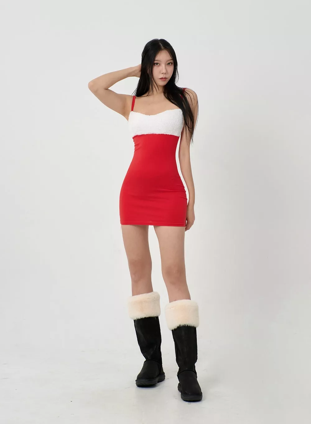 Thin Strap Faux Fur Bust Mini Dress ID22