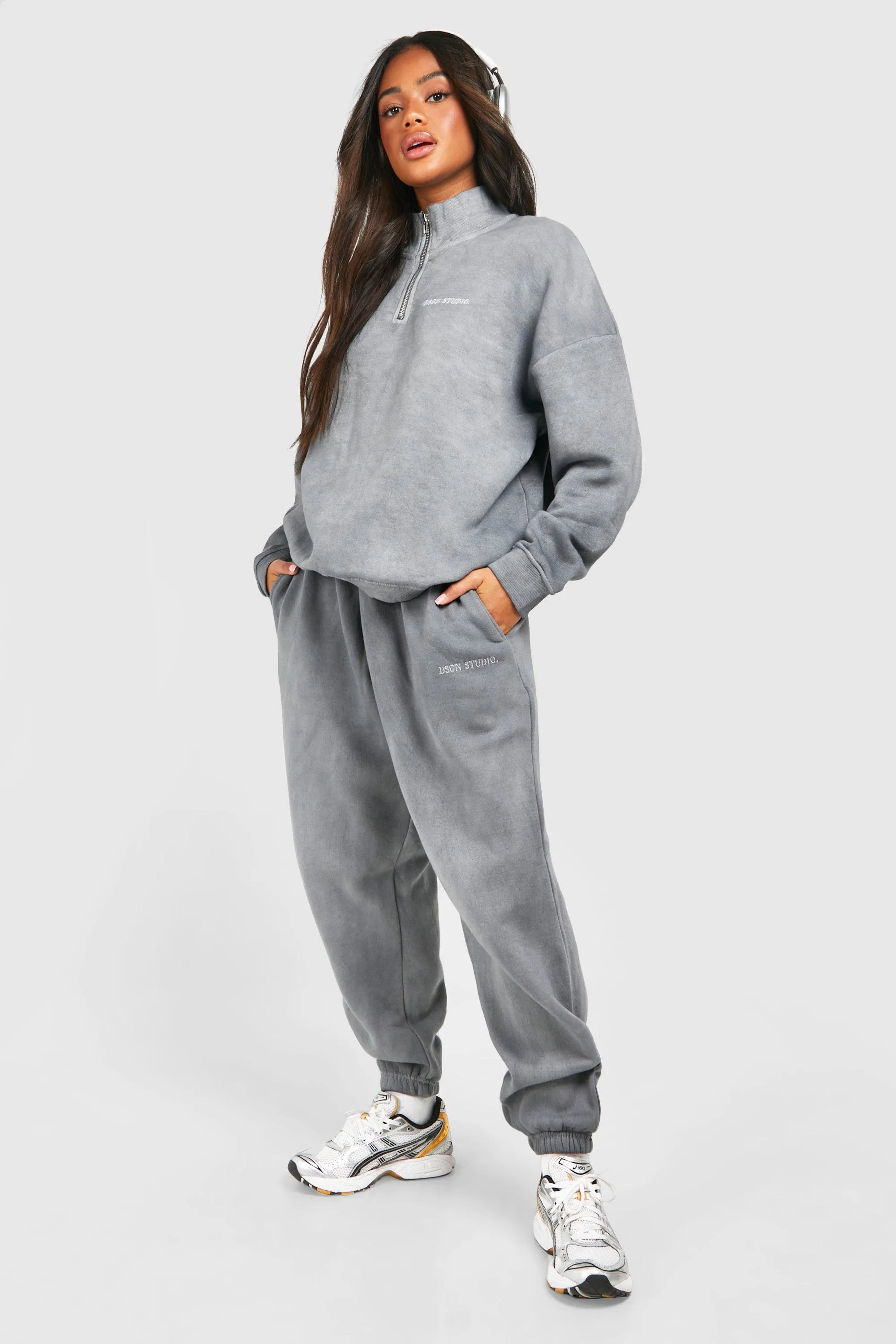 Tracksuits | Overdyed Oversized Half Zip Sweatshirt Tracksuit | boohoo