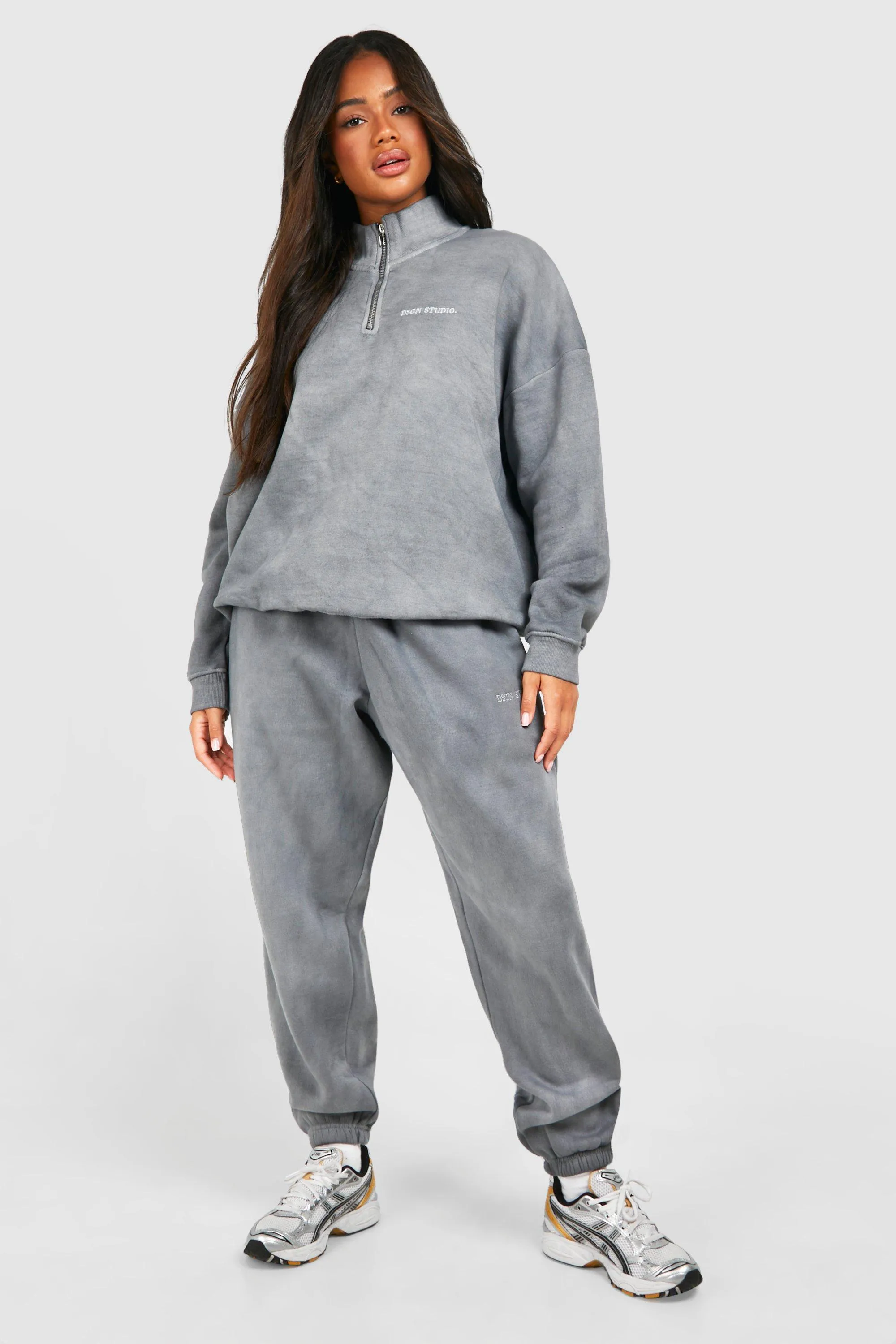 Tracksuits | Overdyed Oversized Half Zip Sweatshirt Tracksuit | boohoo