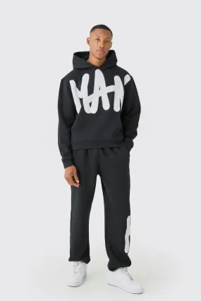 Tracksuits | Oversized Man Graphic Hooded Tracksuit | boohooMAN