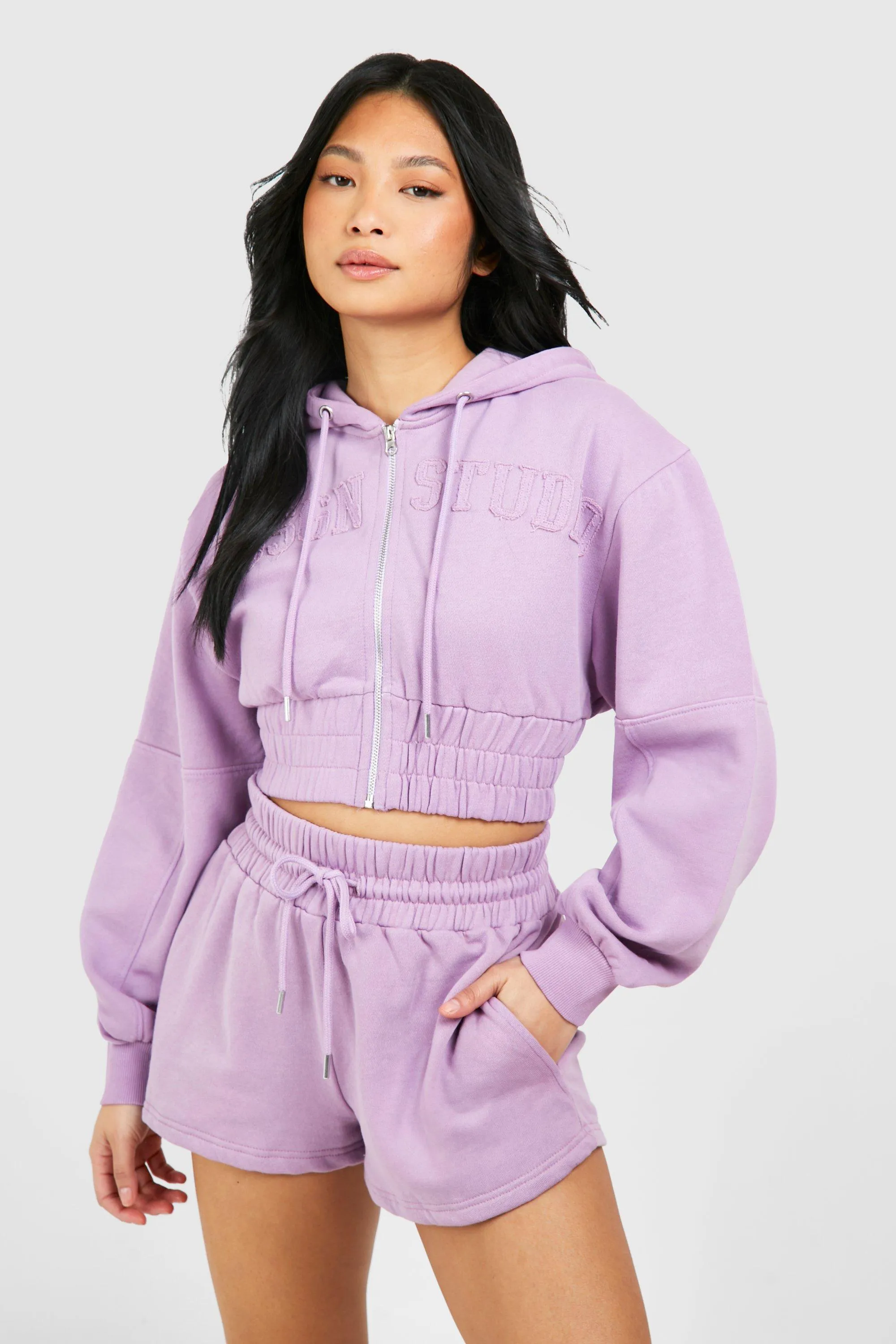 Tracksuits | Petite Dsgn Applique Cropped Hoodie Washed Short Tracksuit | boohoo