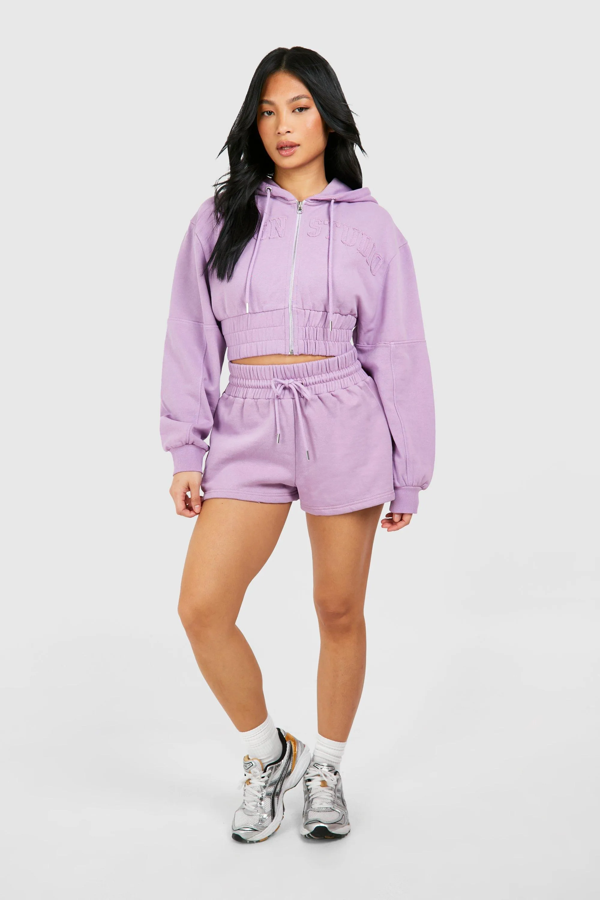 Tracksuits | Petite Dsgn Applique Cropped Hoodie Washed Short Tracksuit | boohoo