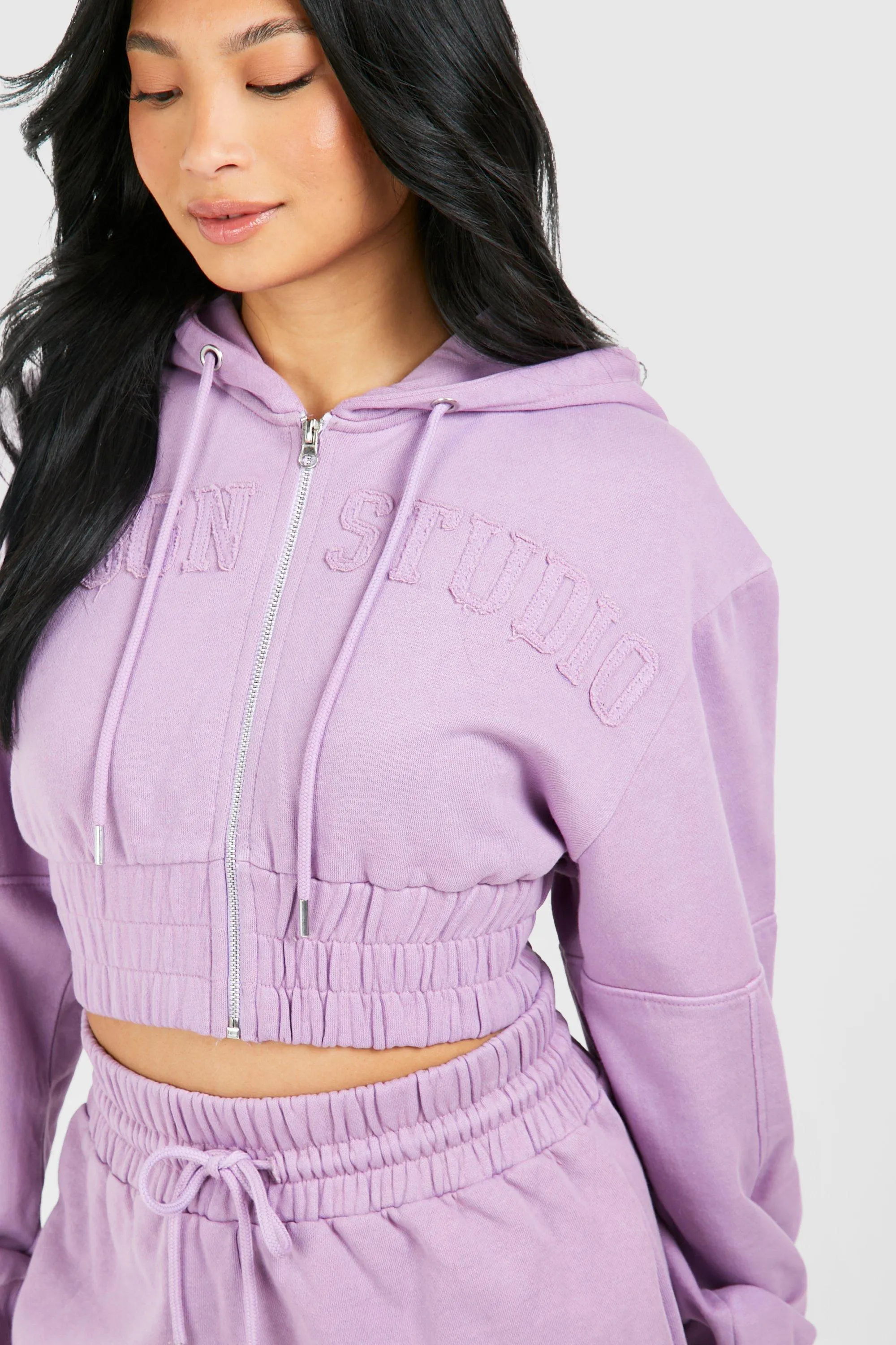 Tracksuits | Petite Dsgn Applique Cropped Hoodie Washed Short Tracksuit | boohoo