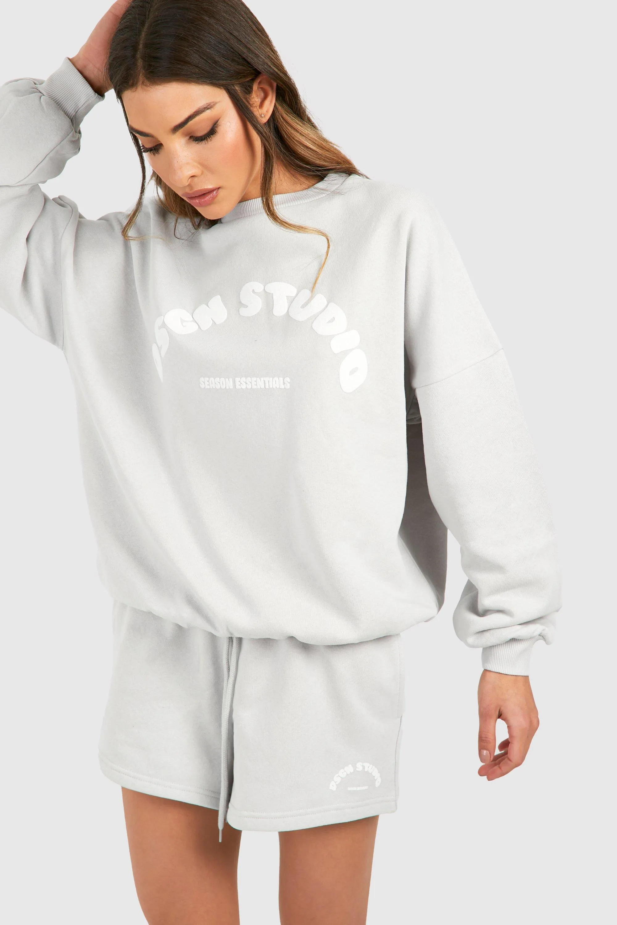 Tracksuits | Puff Print Slogan Sweatshirt Short Tracksuit | boohoo