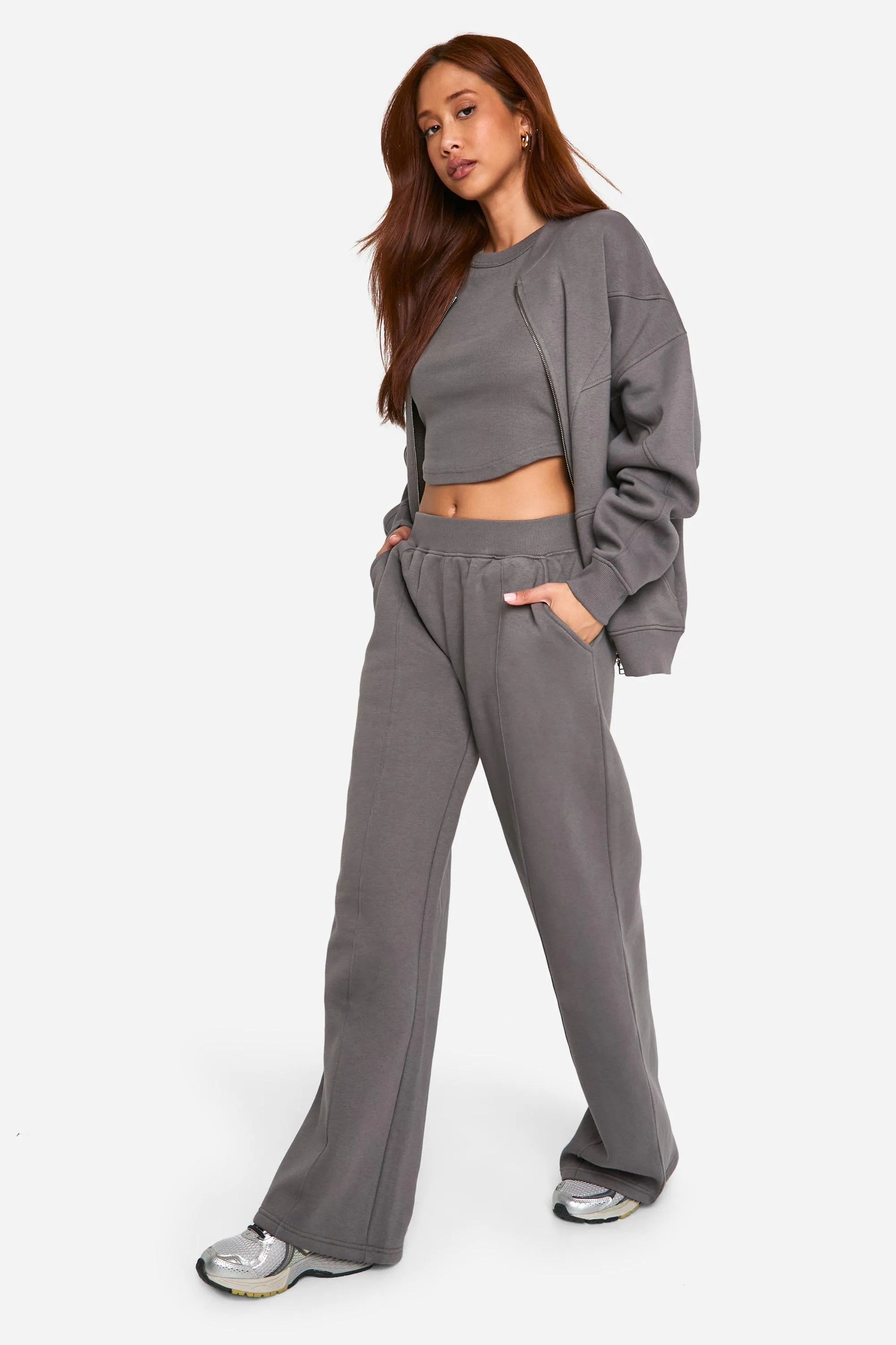 Tracksuits | Seam Detail Zip Through 3 Piece Tracksuit | boohoo