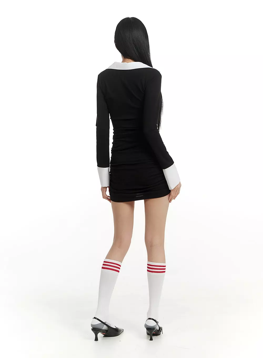 Two Tone Slim Collar Mini Dress IM406