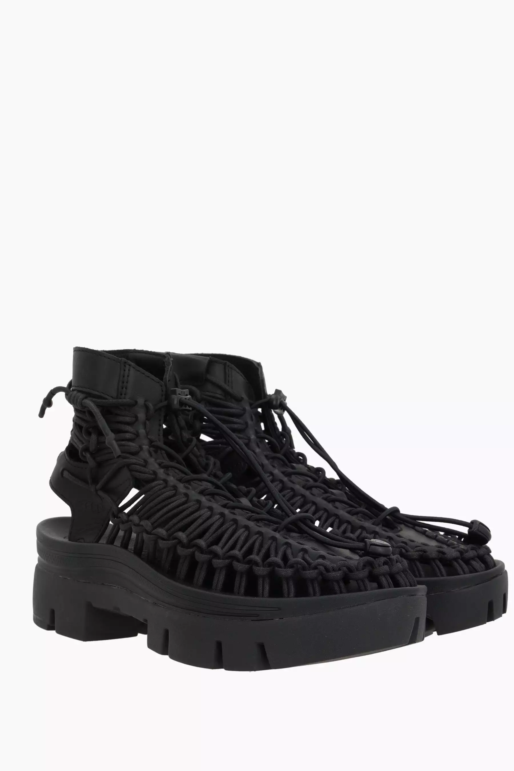 Uneek smooth leather and braided rope ankle boots