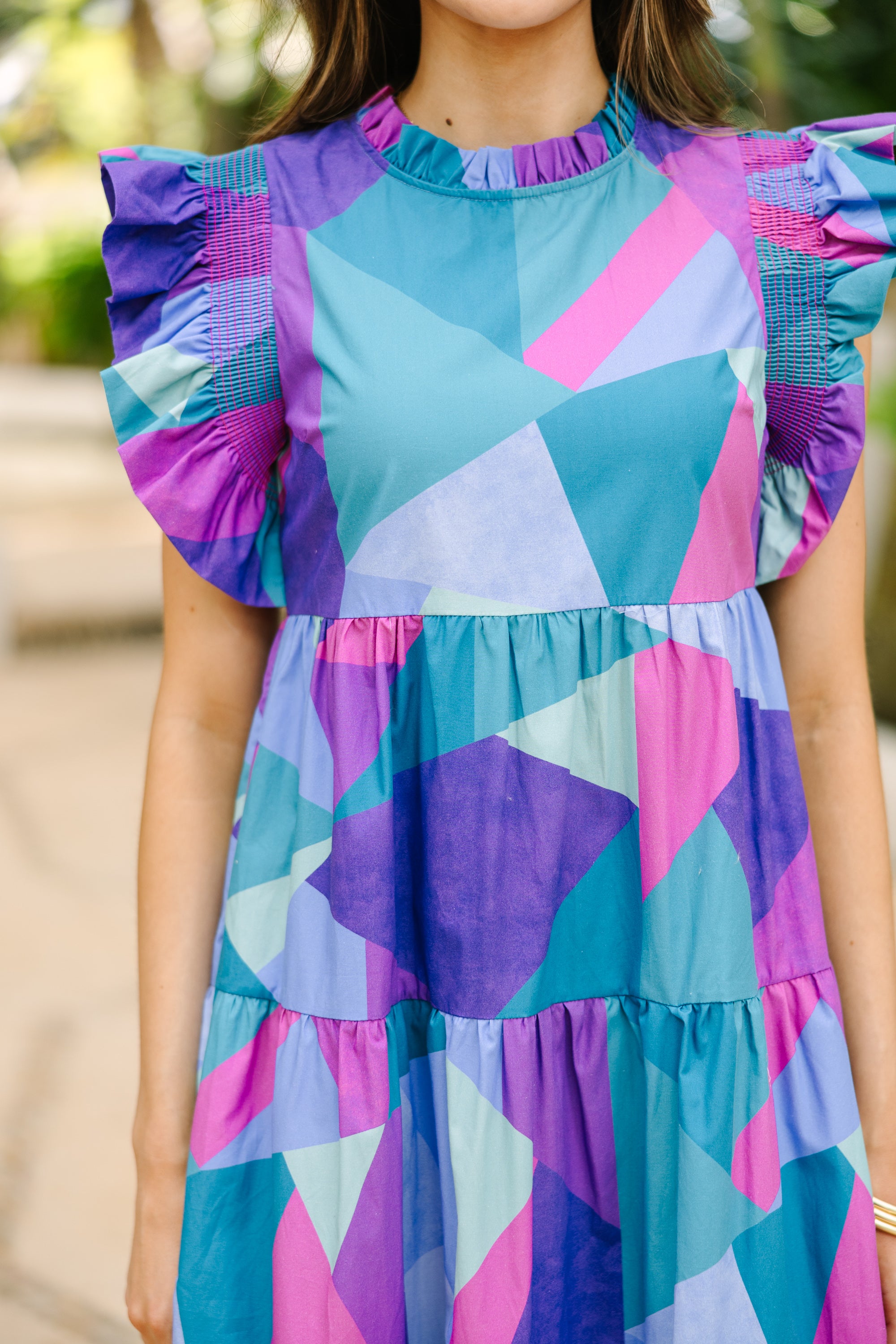 Whatever It Takes Blue Abstract Midi Dress