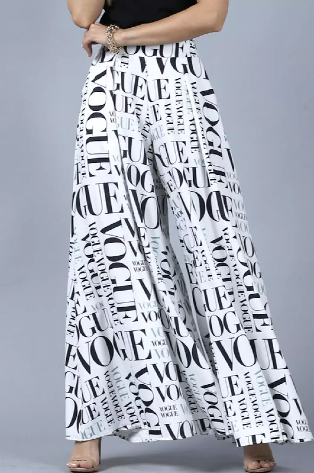 White Black Vogue Print Palazzo Pants