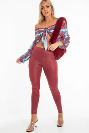 Wine Wet Look High Waist Leggings - Imogen