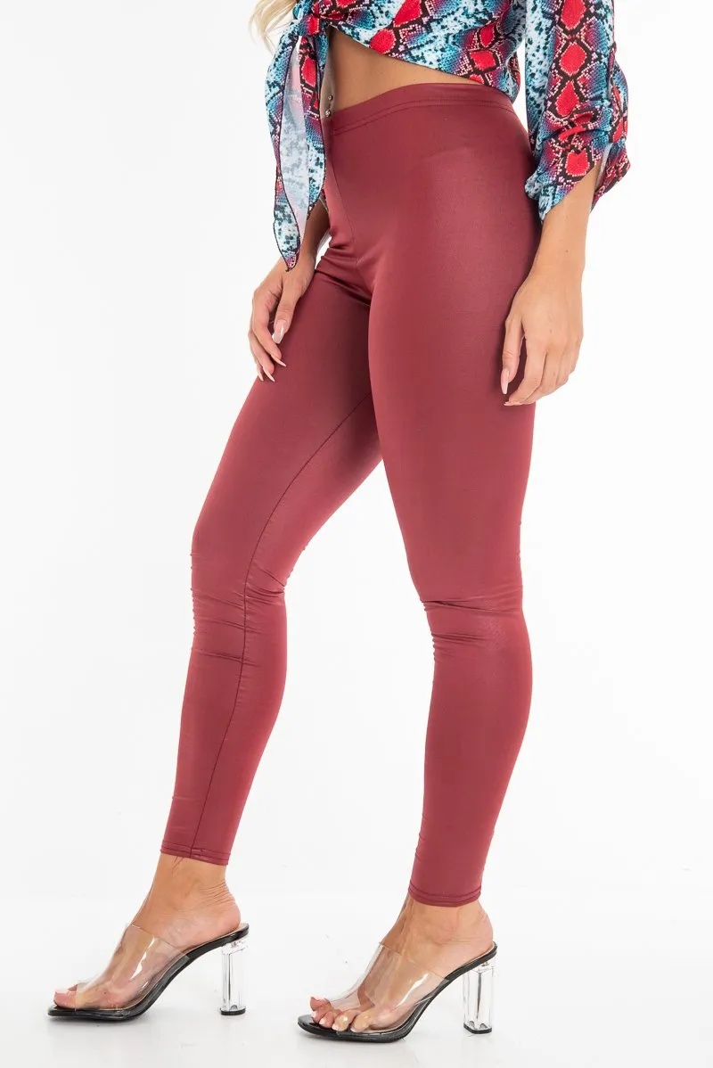 Wine Wet Look High Waist Leggings - Imogen