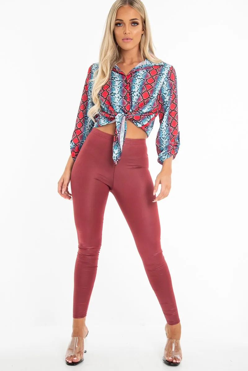 Wine Wet Look High Waist Leggings - Imogen