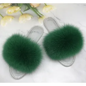 Women's Dark Green Color Transparent Beach Slides Flip Flop Jelly Slippers