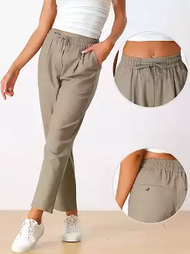 Women's High Waist Linen Cotton Blend Pants with Drawstring