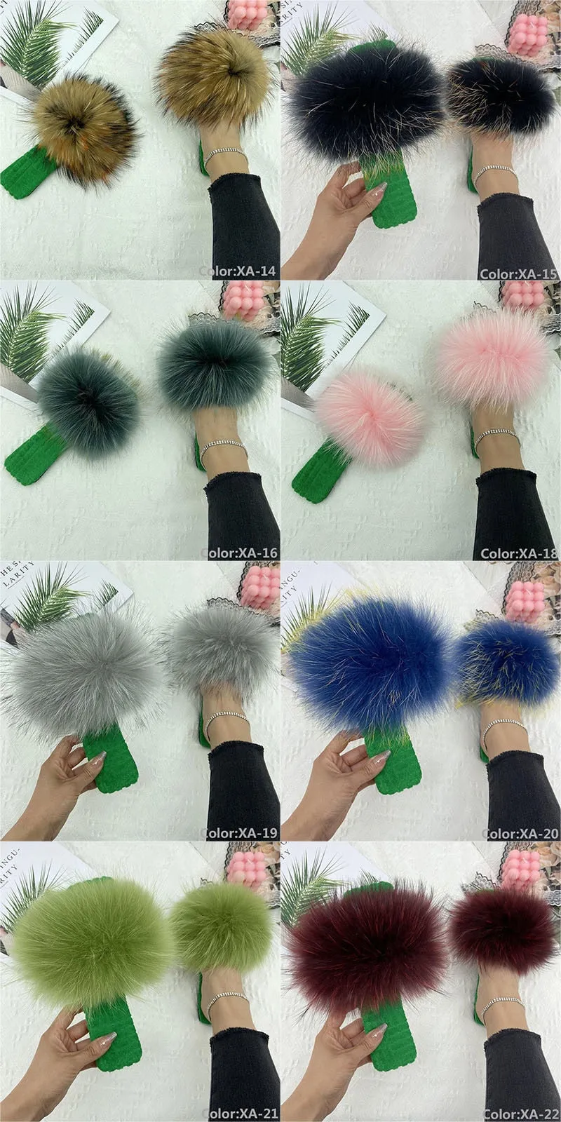 Women's Summer Fluffy Real Fur Slides Flat Cotton House Slippers