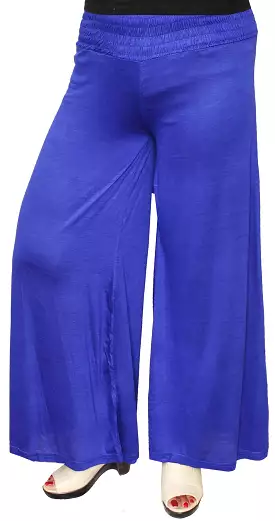 Womens Trousers Wide Leg Palazzo Pants Lycra Indian Clothing Bottom (Blue)